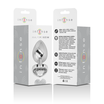 INTENSE Plug Anal Metal Blanco Corazón Talla M – Diseño Glamuroso Para Placer Elegante