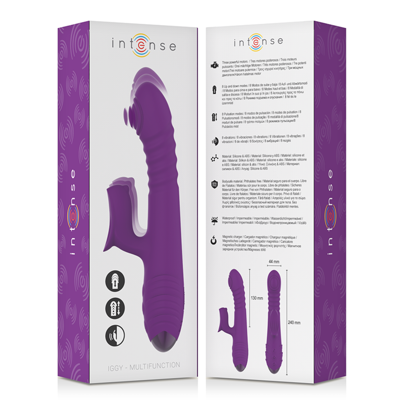 INTENSE IGGY Vibrador Multifunción Morado – Estimulador Recargable Con Movimiento Realista