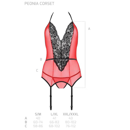 PASSION Peonia Corset Erotic Line Rojo S/M – Corset Elegante Con Diseño Sensual