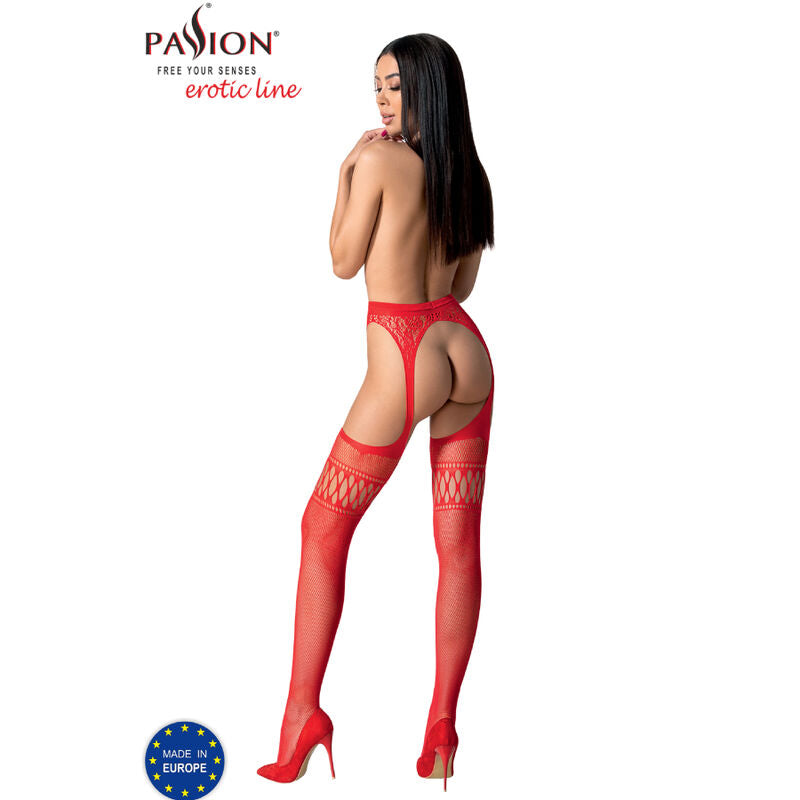 PASSION - S026 BLACK STOCKINGS WITH GARTER BELT ONE SIZE