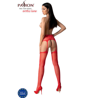 PASSION - S028 BLACK STOCKINGS WITH GARTER BELT ONE SIZE