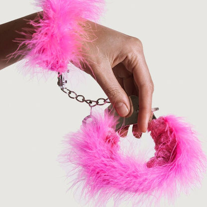 ADRIEN LASTIC - PINK FEATHERS METAL HANDCUFFS