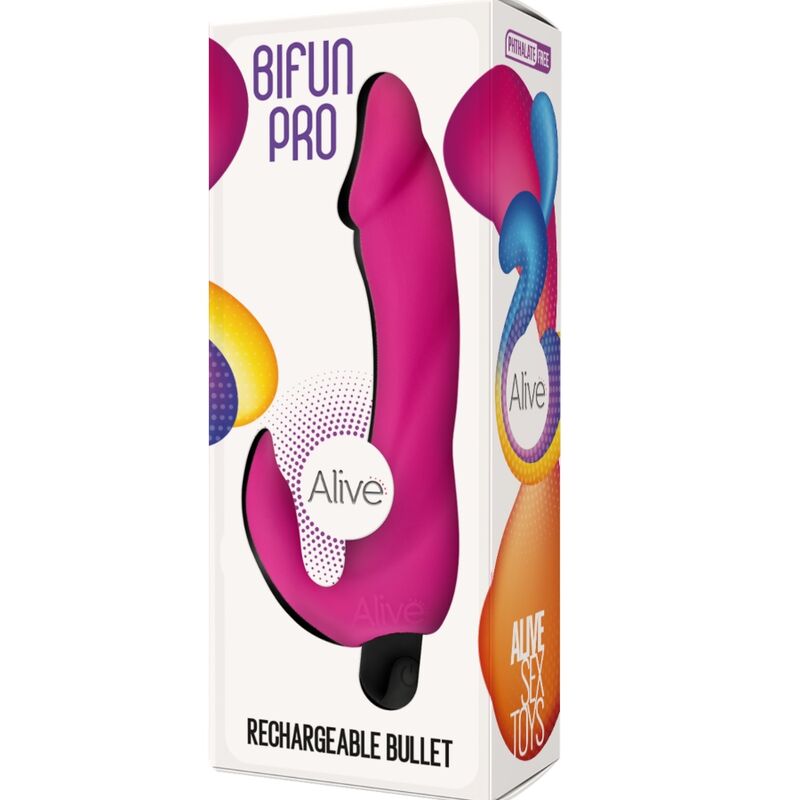 Alive Bifun Pro Dildo Vibrador Rosa 14.9 Cm – Vibrador Recargable Con Diseño Curvado Para Estimulación Placentera