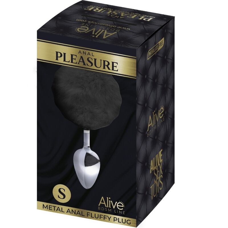 Plug anale ALIVE con pompon in metallo liscio, nero, taglia S – Design elegante per un piacere intenso e sensoriale