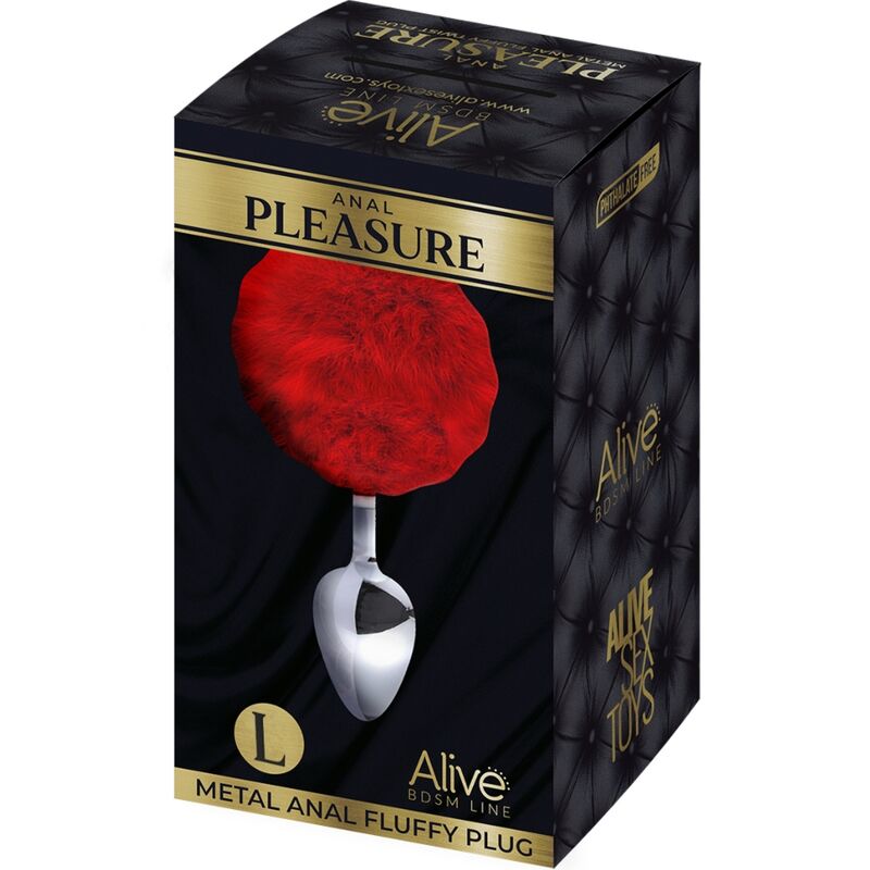 Plug anale ALIVE in metallo liscio con pompon rosso taglia L – Design elegante per un'esperienza sensoriale unica