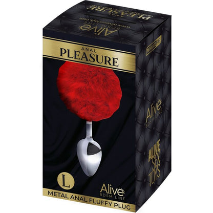 Plug anale ALIVE in metallo liscio con pompon rosso taglia L – Design elegante per un'esperienza sensoriale unica