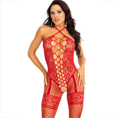 Comprar Leg Avenue Bodystocking Cuello Halter Rojo Corazones – Lencería Con Diseño Elegante Y Sensual-Noxtic