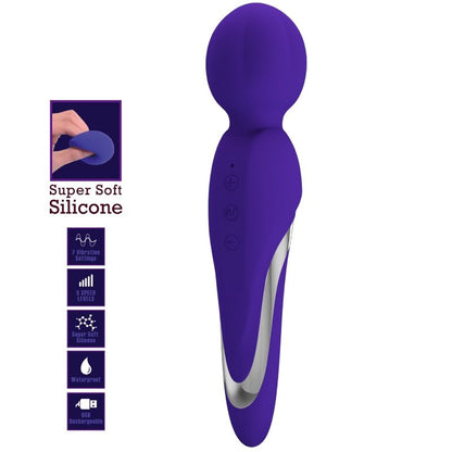 PRETTY LOVE Walter Vibrating Wand Violet – Massaggiatore in morbido silicone con 7 funzioni di vibrazione