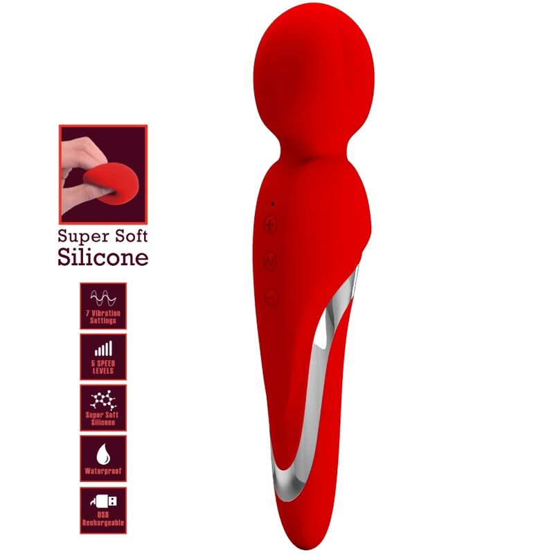 PRETTY LOVE Walter Bacchetta Vibrante Rossa – Massaggiatore in Silicone Morbido con 7 Funzioni di Vibrazione