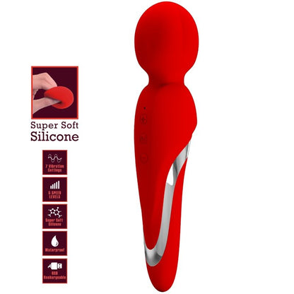 PRETTY LOVE Walter Bacchetta Vibrante Rossa – Massaggiatore in Silicone Morbido con 7 Funzioni di Vibrazione