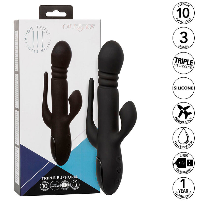 Comprar CALEXOTICS Vibrador Triple Euphoria Negro – Masajeador Recargable Con Triple Estimulación Para Placer Intenso-Noxtic