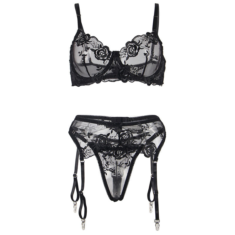 Set reggiseno e perizoma SUBBLIME con stampa floreale, 3 pezzi, nero SM – Elegante set per il comfort e lo stile di tutti i giorni