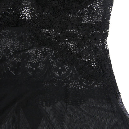 SUBBLIME - BABYDOLL TULLE FABRIC WITH LACE AND FLOWER DETAILS, BLACK S/M