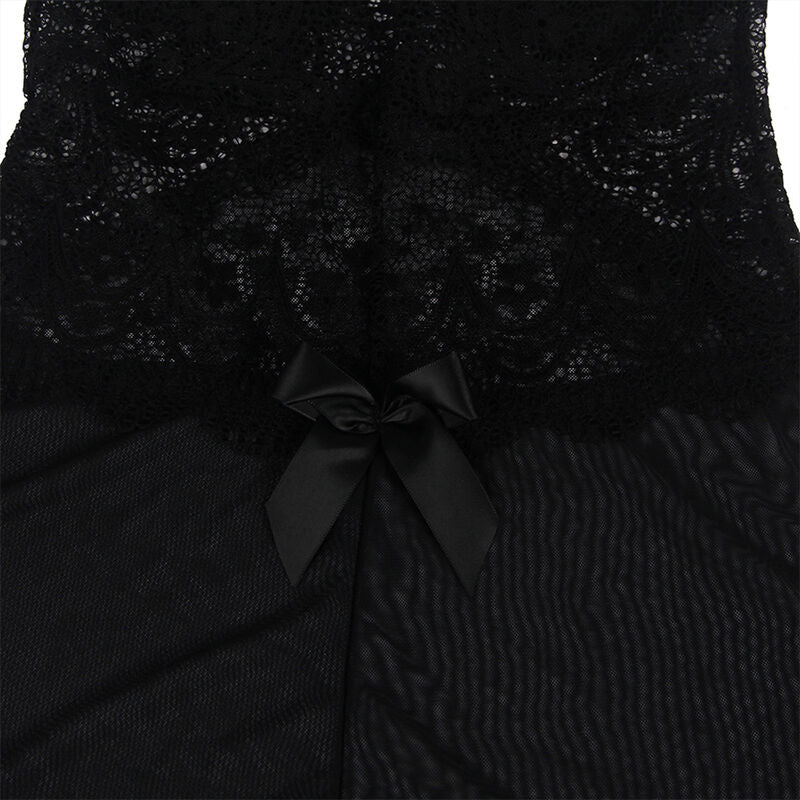 SUBBLIME - BABYDOLL TULLE FABRIC WITH LACE AND FLOWER DETAILS, BLACK S/M