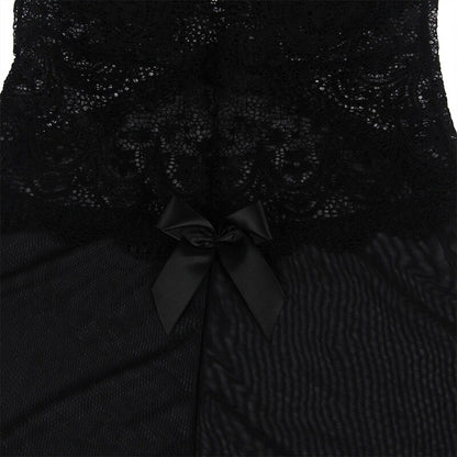 SUBBLIME - BABYDOLL TULLE FABRIC WITH LACE AND FLOWER DETAILS, BLACK S/M