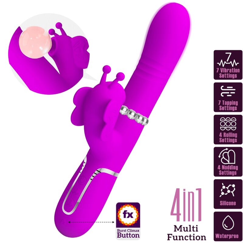 Pretty Love Vibratore Coniglio Multifunzione 4 in 1 Fucsia – Design Ergonomico per Esperienze Uniche