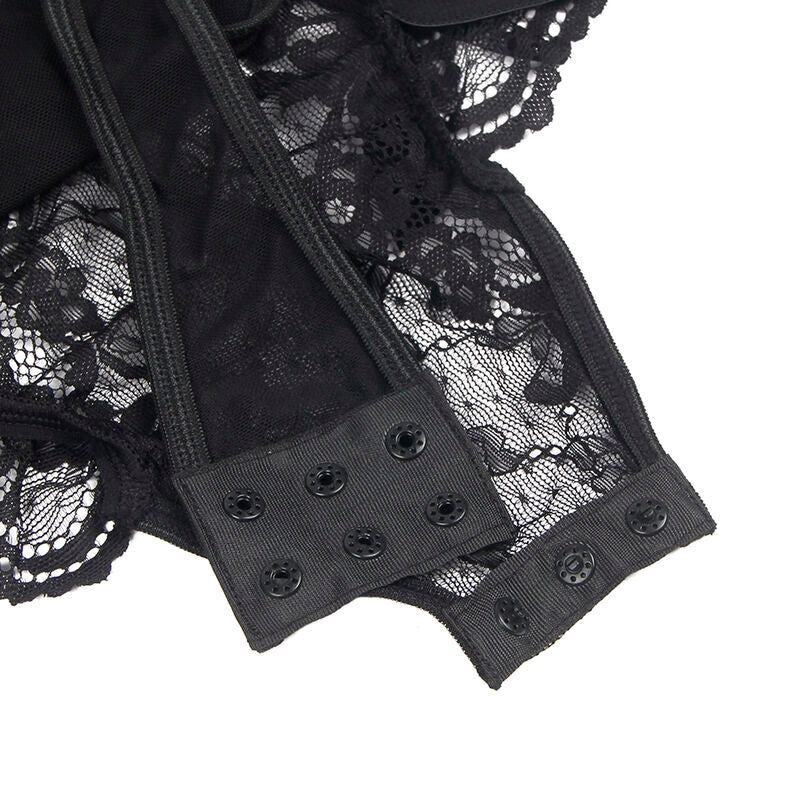 SUBBLIME - TEDDY WITH GARTER, LACE AND STRAPS DETAIL, BLACK S/M