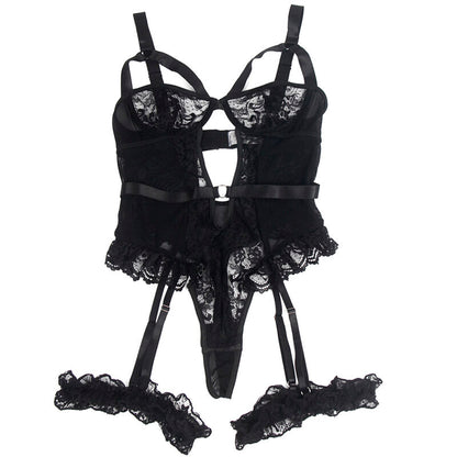 SUBBLIME - TEDDY WITH GARTER, LACE AND STRAPS DETAIL, BLACK S/M