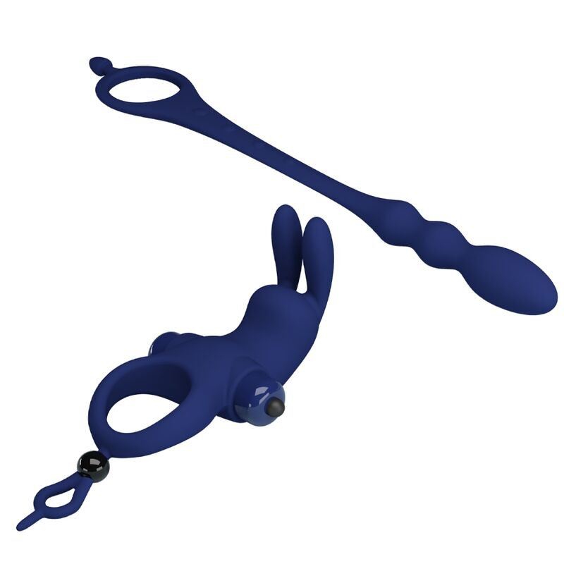 PRETTY LOVE Ayad Anillo Vibrador Rabbit Con Plug Azul – Diseño Innovador Para Placer Compartido