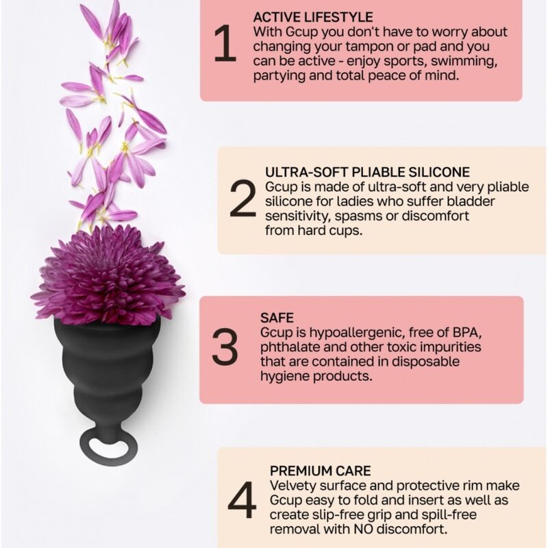 Coppetta mestruale G-VIBE GCUP nera – Design confortevole per l'uso quotidiano