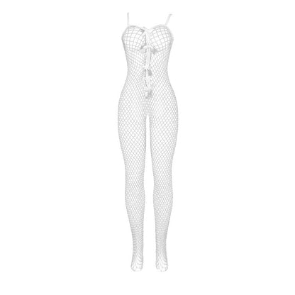 SUBBLIME - 951740 White Fishnet Crotchless Bodystocking with Bows, One Size