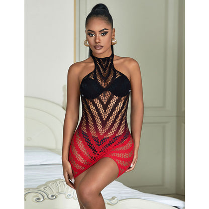 SUBBLIME Vestido De Rejilla Elástica Degradado Rojo Y Negro – Diseño Cautivador Para Realzar Tu Sensualidad
