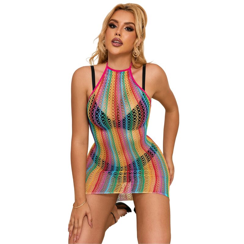 SUBBLIME Vestido De Rejilla Arcoiris Talla Única – Diseño Ajustado Para Resaltar Tu Figura