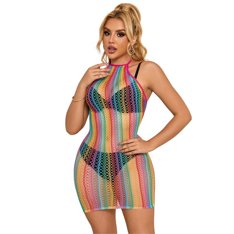 SUBBLIME Vestido De Rejilla Arcoiris Talla Única – Diseño Ajustado Para Resaltar Tu Figura