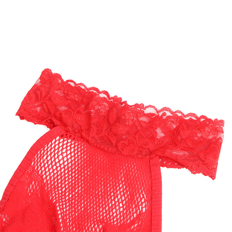 SUBBLIME Bodystocking Crotchless Rojo – Lencería De Rejilla Con Cuello Alto Para Elegancia Sensual