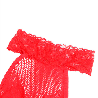 SUBBLIME Bodystocking Crotchless Rojo – Lencería De Rejilla Con Cuello Alto Para Elegancia Sensual