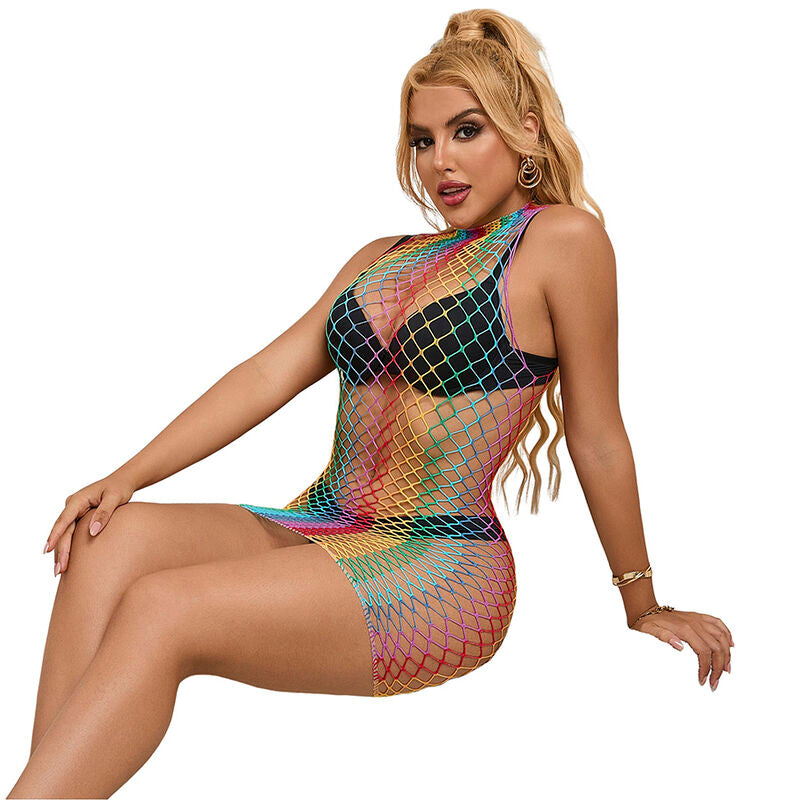 SUBBLIME Vestido De Rejilla Sin Mangas Arcoiris Talla Única – Diseño Colorido Para Ocasiones Especiales