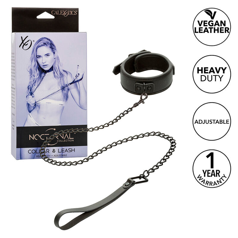 CALEXOTICS - NOCTURNAL COLLAR AND ADJUSTABLE BLACK LEATHER LEASH