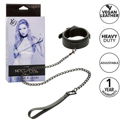 CALEXOTICS - NOCTURNAL COLLAR AND ADJUSTABLE BLACK LEATHER LEASH