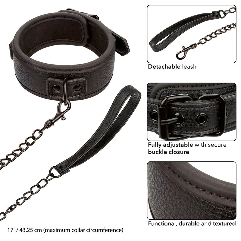 CALEXOTICS - NOCTURNAL COLLAR AND ADJUSTABLE BLACK LEATHER LEASH