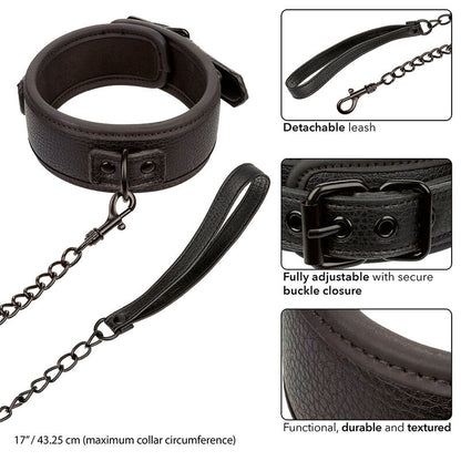 CALEXOTICS - NOCTURNAL COLLAR AND ADJUSTABLE BLACK LEATHER LEASH