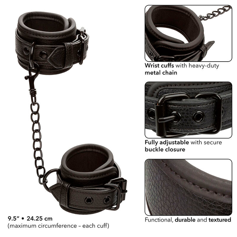 CALEXOTICS - NOCTURNAL ADJUSTABLE BLACK LEATHER HANDCUFFS