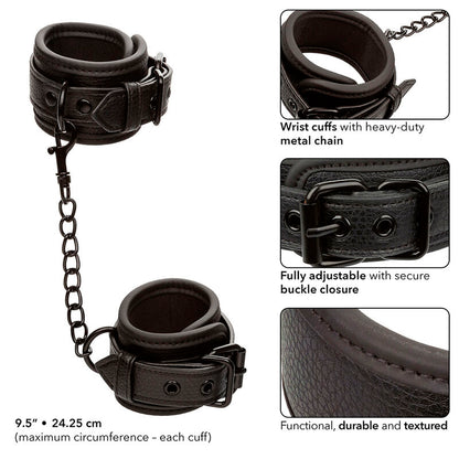 CALEXOTICS - NOCTURNAL ADJUSTABLE BLACK LEATHER HANDCUFFS