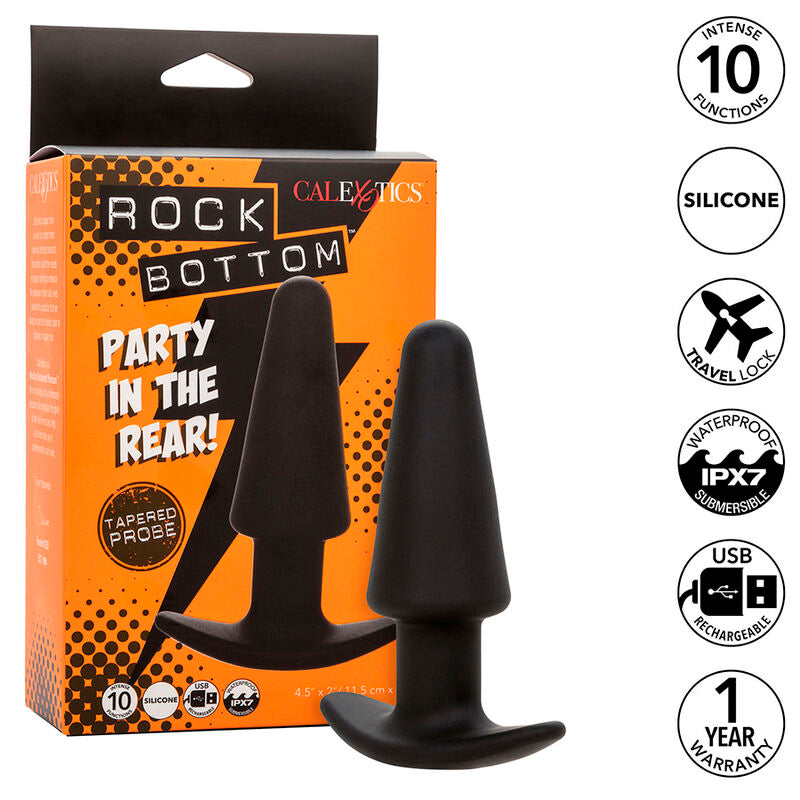Calexotics Rock Bottom Plug Anal Cónico – Juguete De Silicona Médica Con 10 Funciones De Vibración