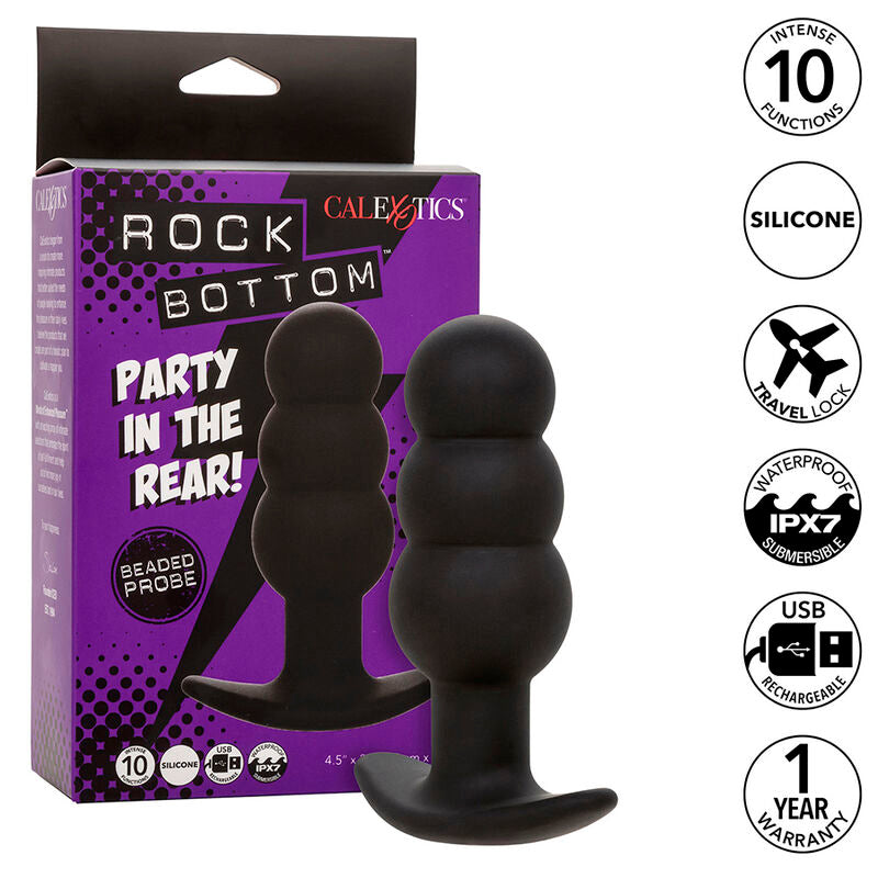 Calexotics Rock Bottom Plug Anal Con Cuentas – Juguete De Silicona Con 10 Funciones De Vibración