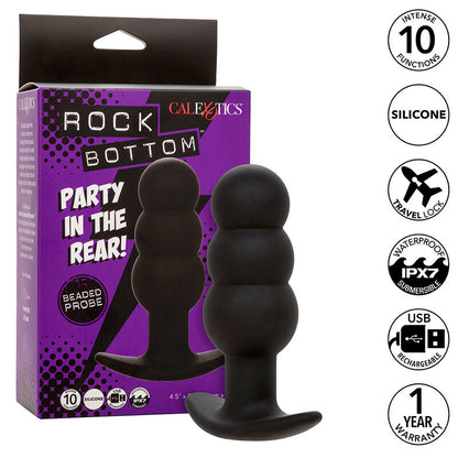 Calexotics Rock Bottom Plug Anal Con Cuentas – Juguete De Silicona Con 10 Funciones De Vibración