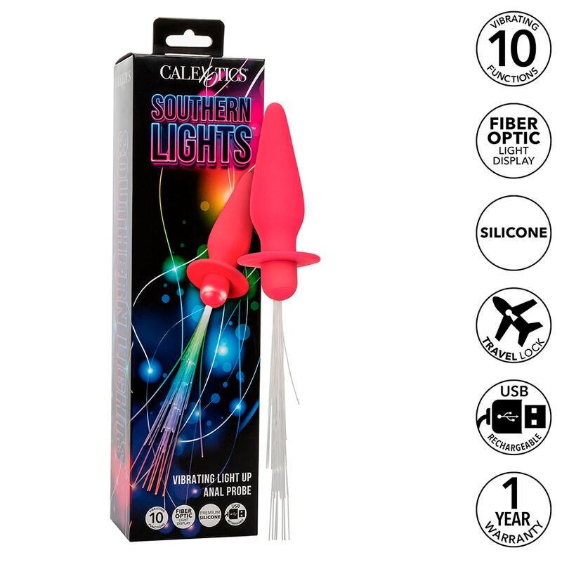 CALEXOTICS Southern Lights Light Up Plug – Juguete Anal Con 10 Vibraciones De Silicona Médica