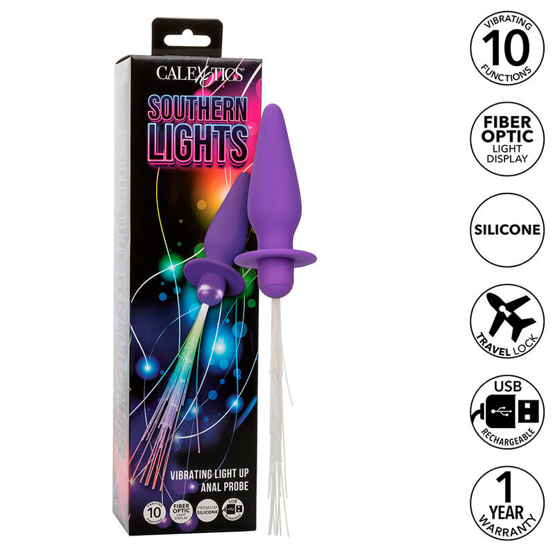 CALEXOTICS Southern Lights Light Up Plug – Stimolatore anale con 10 vibrazioni sincronizzate e luci