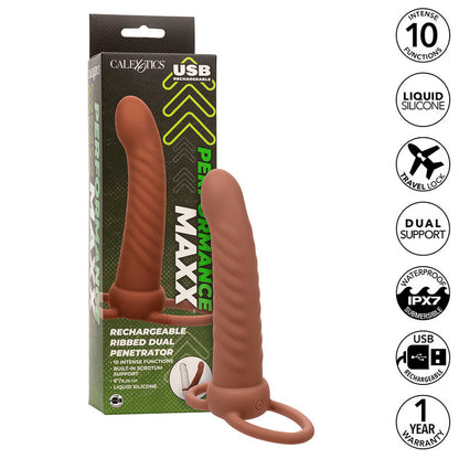 CALEXOTICS - MAXX DOUBLE RIBBED PENETRATOR 10 VIBRATIONS MULATTO