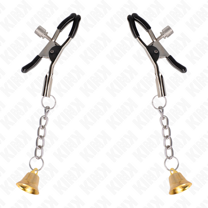 KINK - NIPPLE CLAMPS WITH GOLD BELL PENDANT 6 CM