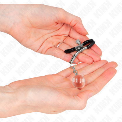 KINK - SILVER NIPPLE CLAMPS WITH GLASS PENDANT 6 CM