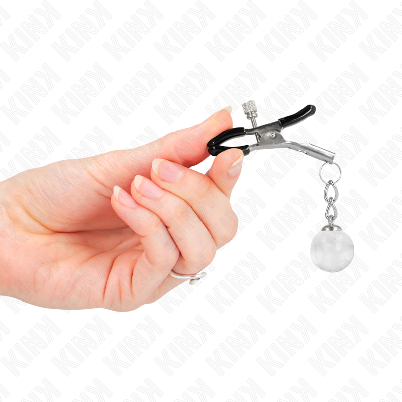 KINK - SILVER NIPPLE CLAMPS WITH GLASS PENDANT 6 CM