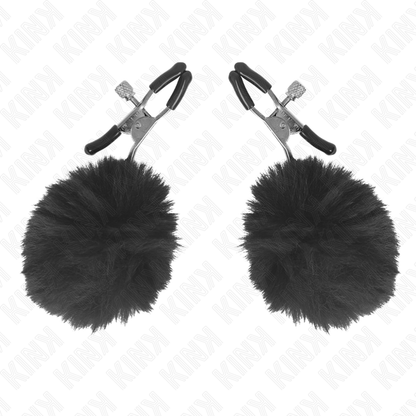 Morsetti per capezzoli KINK con pompon nero 6 cm – Elegante accessorio per la stimolazione sensuale