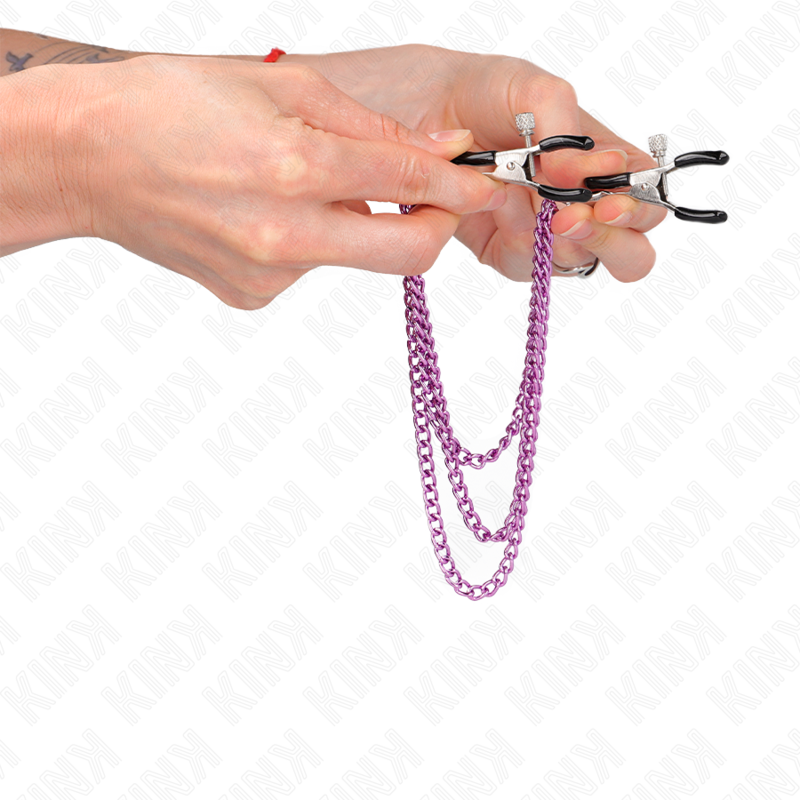 KINK Pinzas Para Pezones Con Triple Cadena Violeta – Estimulación Sensorial Para Nuevas Experiencias