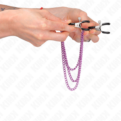 KINK Pinzas Para Pezones Con Triple Cadena Violeta – Estimulación Sensorial Para Nuevas Experiencias