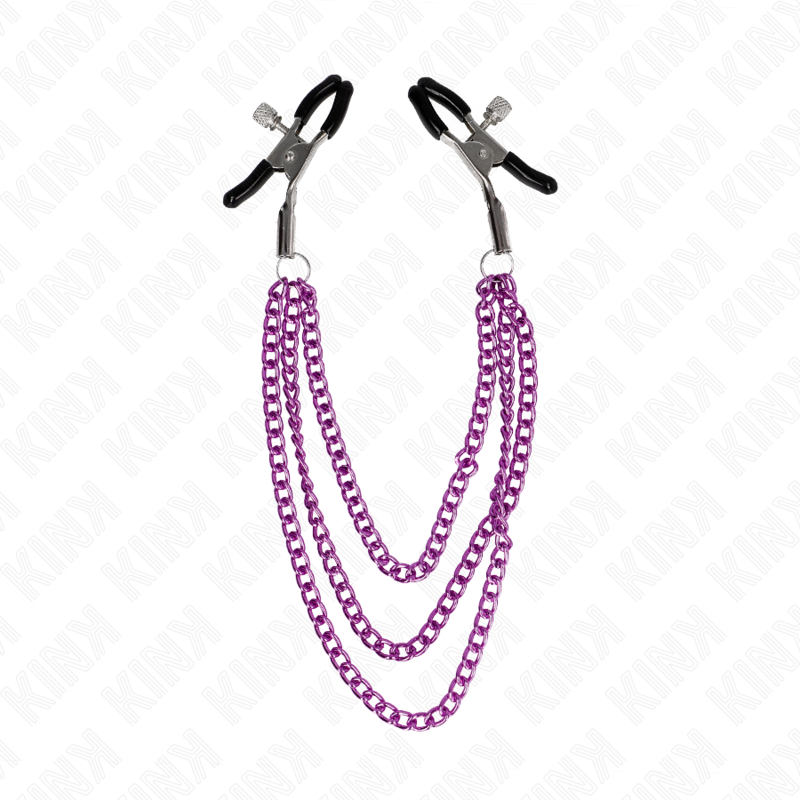 KINK Pinzas Para Pezones Con Triple Cadena Violeta – Estimulación Sensorial Para Nuevas Experiencias
